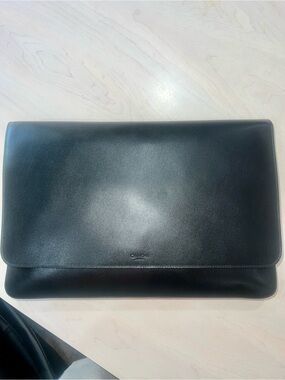 Calvin Klein Collection Oversized Clutch Portfolio Laptop Black Saffiano Leather